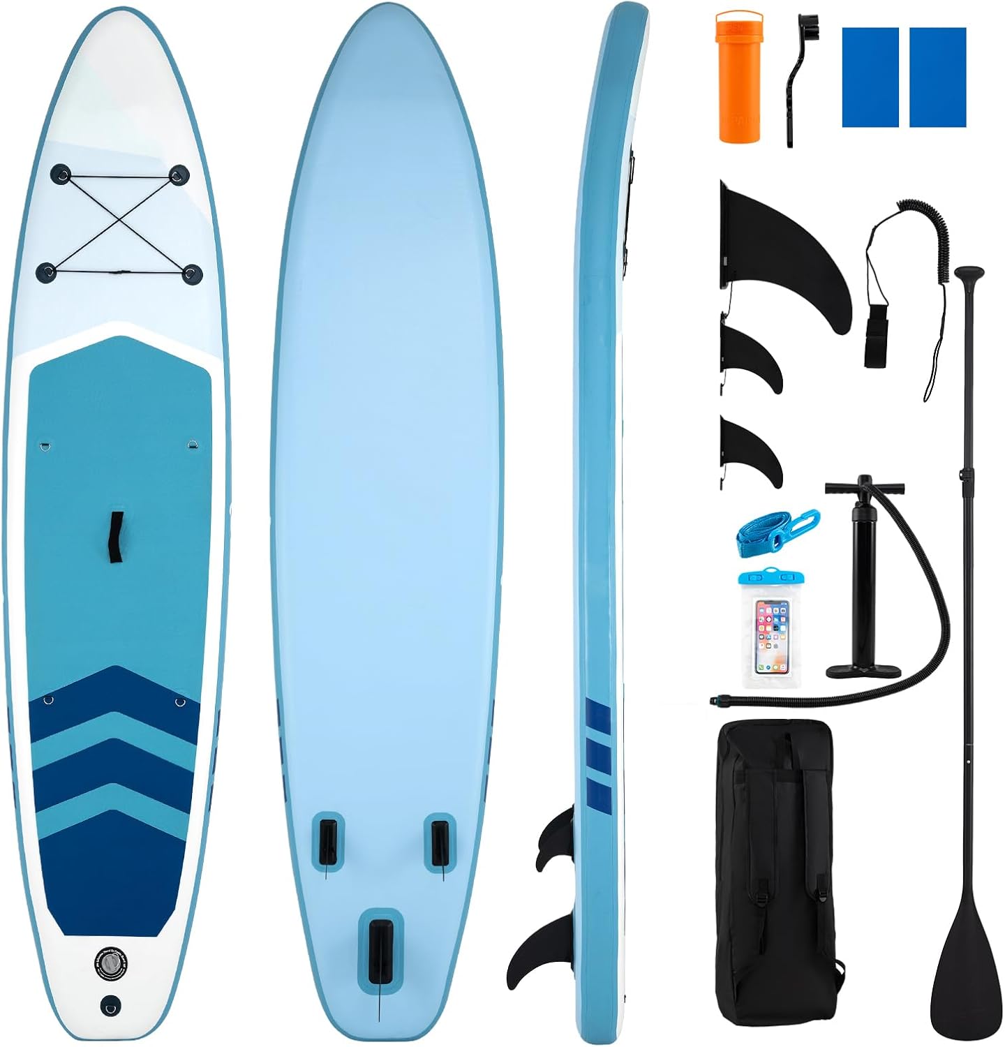 HOMASIS 336 x 77 x 16 cm Planche à Pagaie Gonflable, Planche de Surf avec Pagaie Réglable, Pompe à Main, 3 Ailerons, Anneaux en D & Laisse, Paddle Stand Up Léger pour Surf, Lacs, Mers