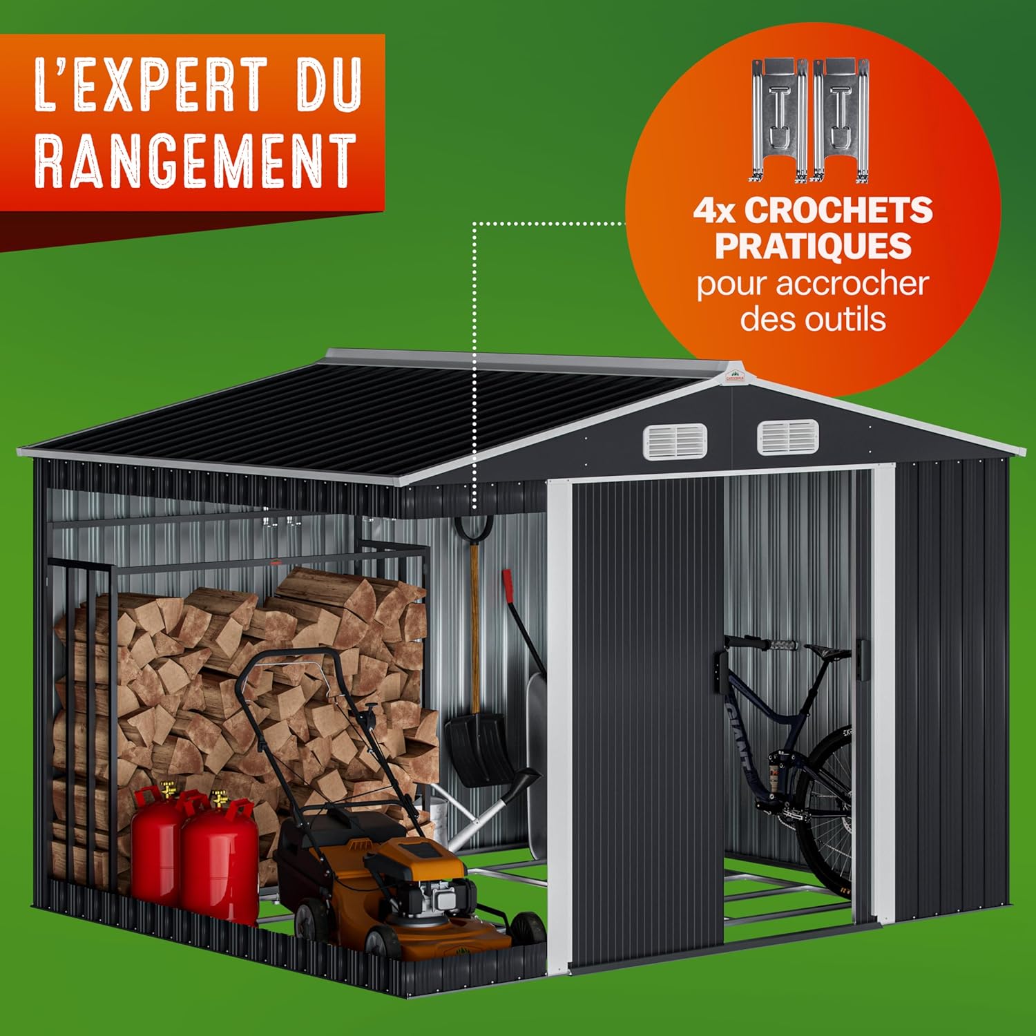 Abri jardin métal XXL - 260x205x180cm - Porte coulissante, fondation, rangement outils -  GARDEBRUK