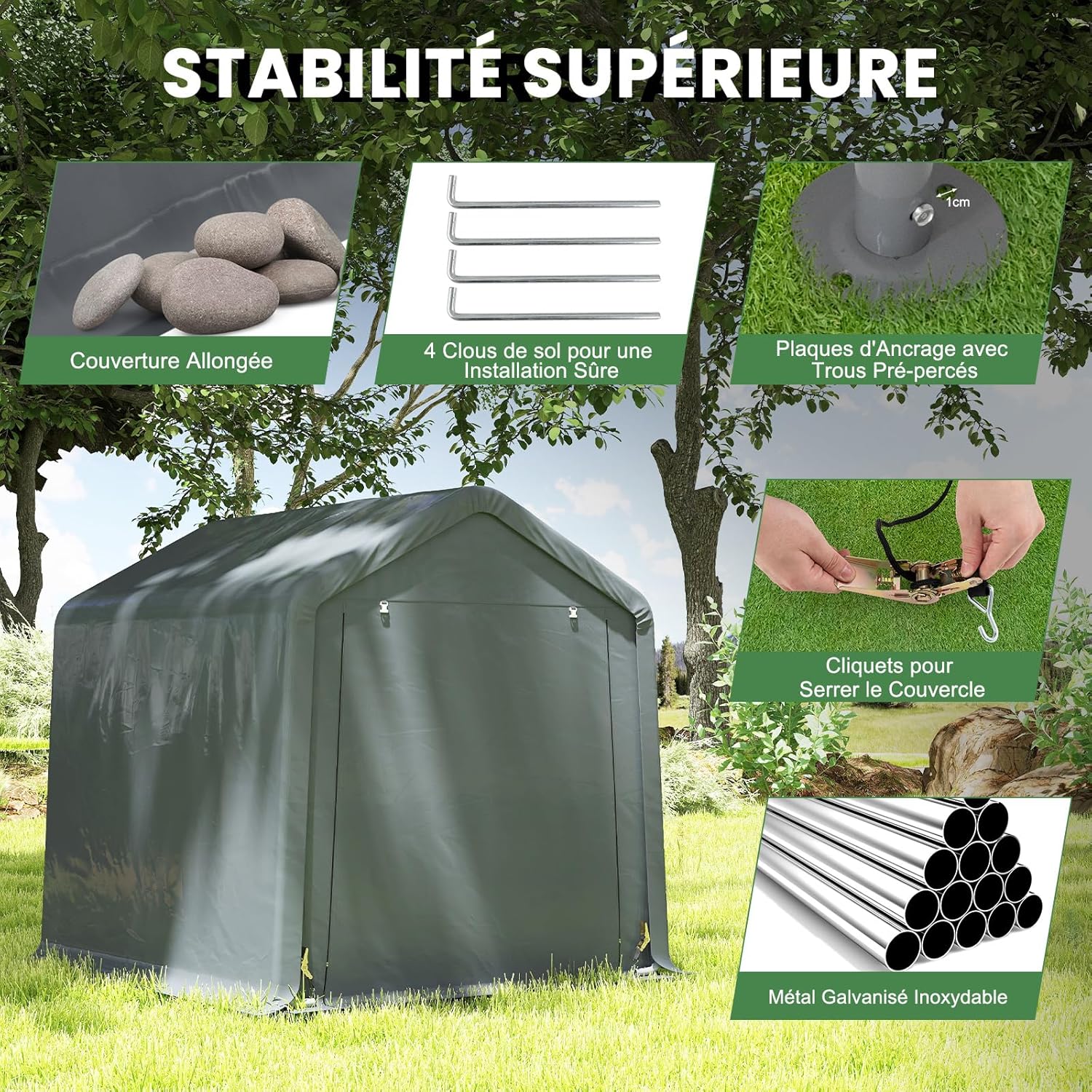 COSTWAY Abri de Vélos Extérieur de 240 x 195 x 214 cm, Abri de Garage Portable pour Motos Housse Imperméable avec Porte à Fermeture Éclair Enroulable, Tente de Rangement pour Jardin Cour