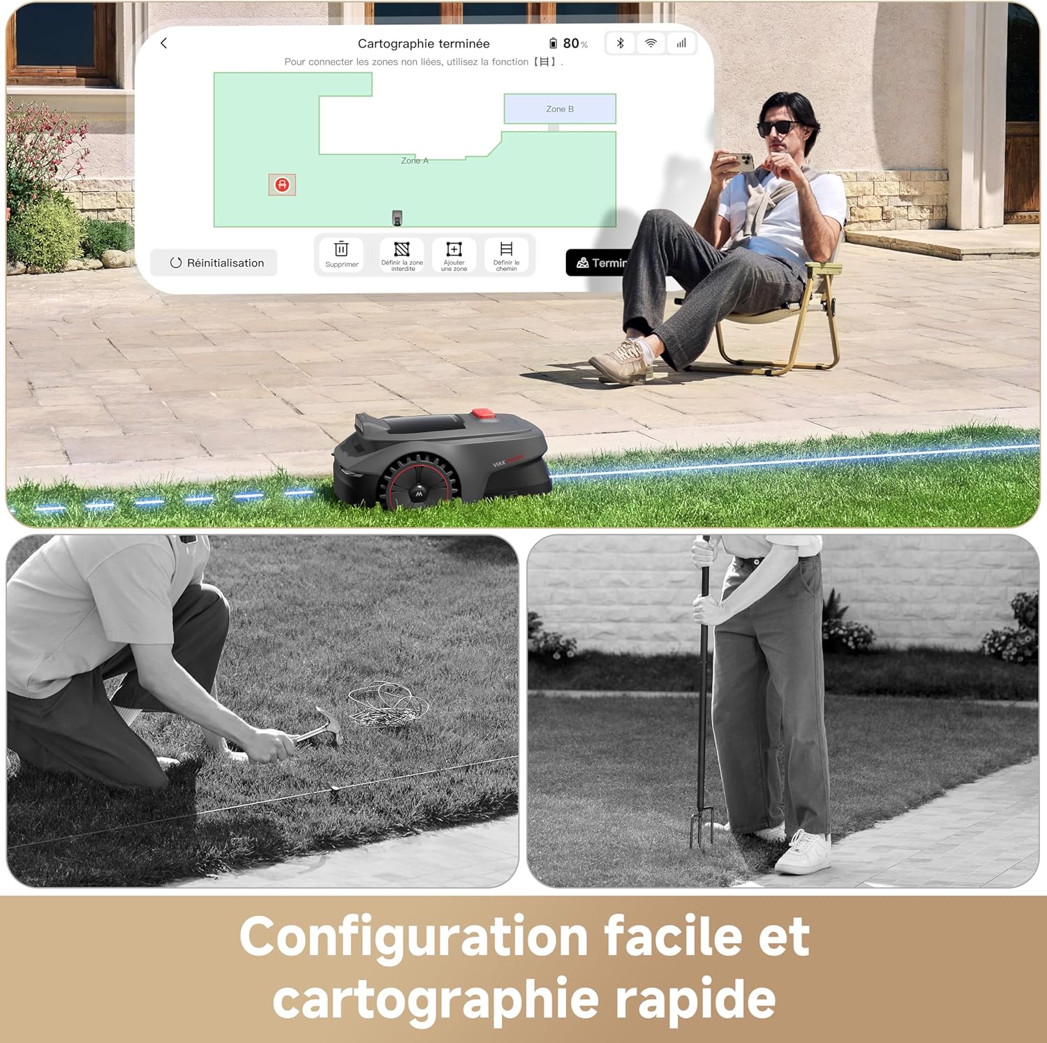 MOVA - Robot tondeuse ViAX - 250 m² - AI, sans fil, coupe bordure, ViAX250