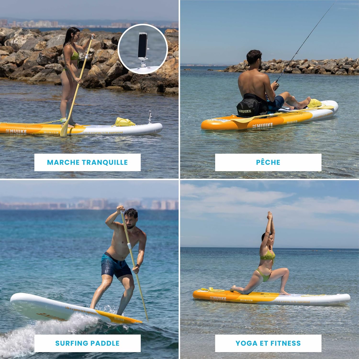 HUIIKE - Paddle gonflable adulte - 305x84x15 cm - stabilité, accessoires inclus