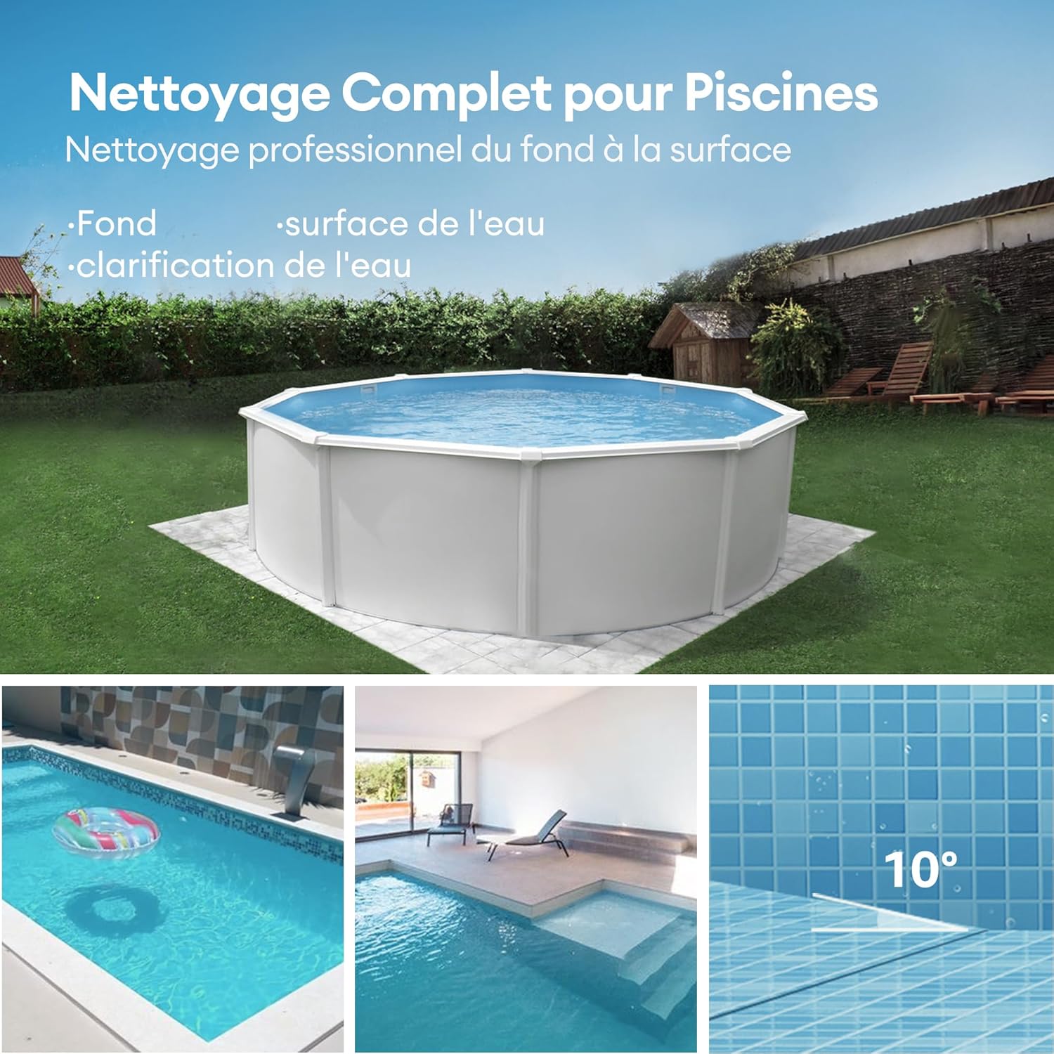 Ultenic Pooleco 10 Robot Piscine, 90Min, 80m², Robot Piscine sans Fil, Auto Stationnement, 3 Heures de Charge Rapide, Conception de Récupération sans Crochet, Convient à Une Large Gamme de Piscines