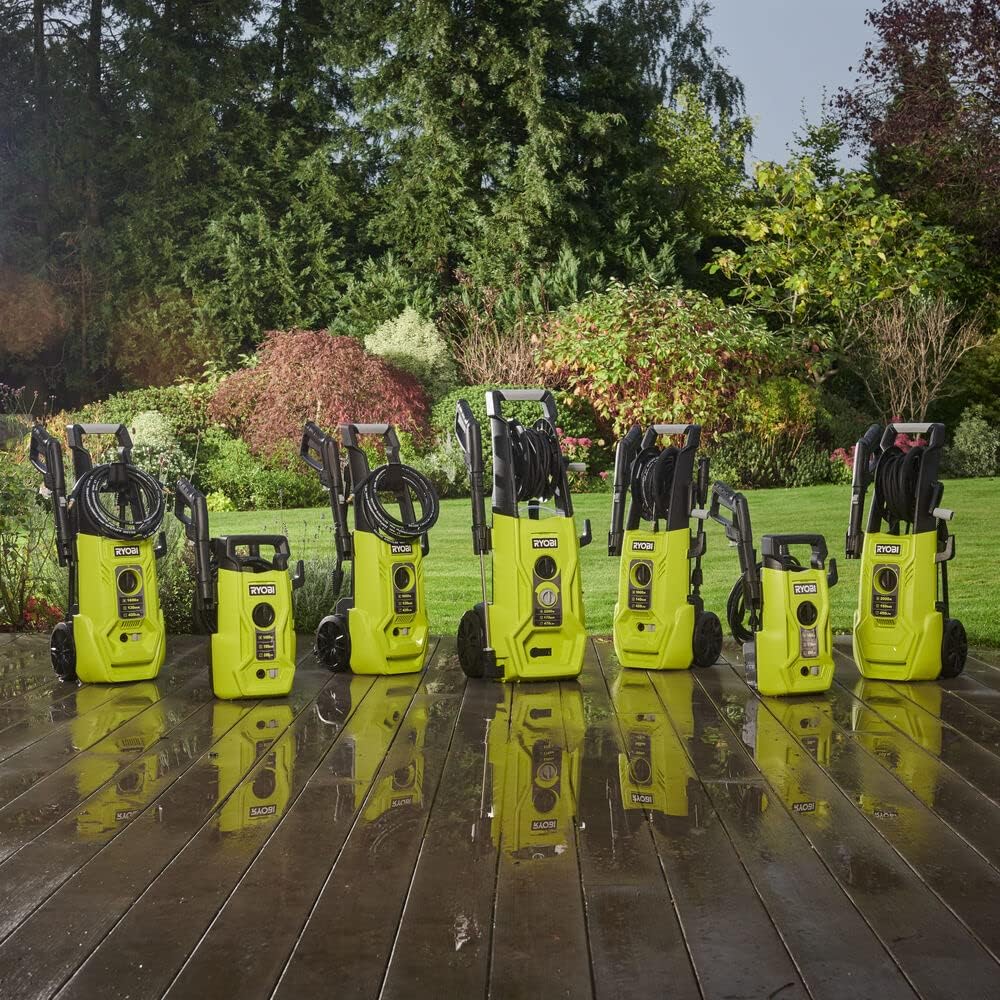 RYOBI - Nettoyeur haute pression série RY - 1800W, 130 bars, 420L/h, flexible acier 5m, réservoir 0,9L, 2 lances, brosse