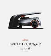 Le texte indique « i208 LIDAR+Garage M 800 m ». Appareil noir élégant avec accent orange et cadran circulaire affiché en vue de profil.