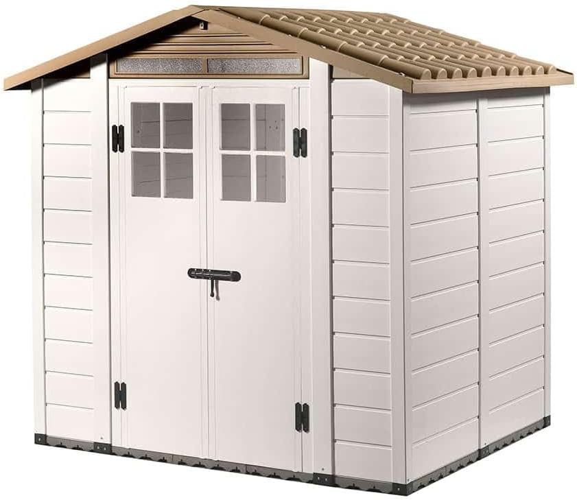 Abri de jardin résine 4 m², blanc/beige