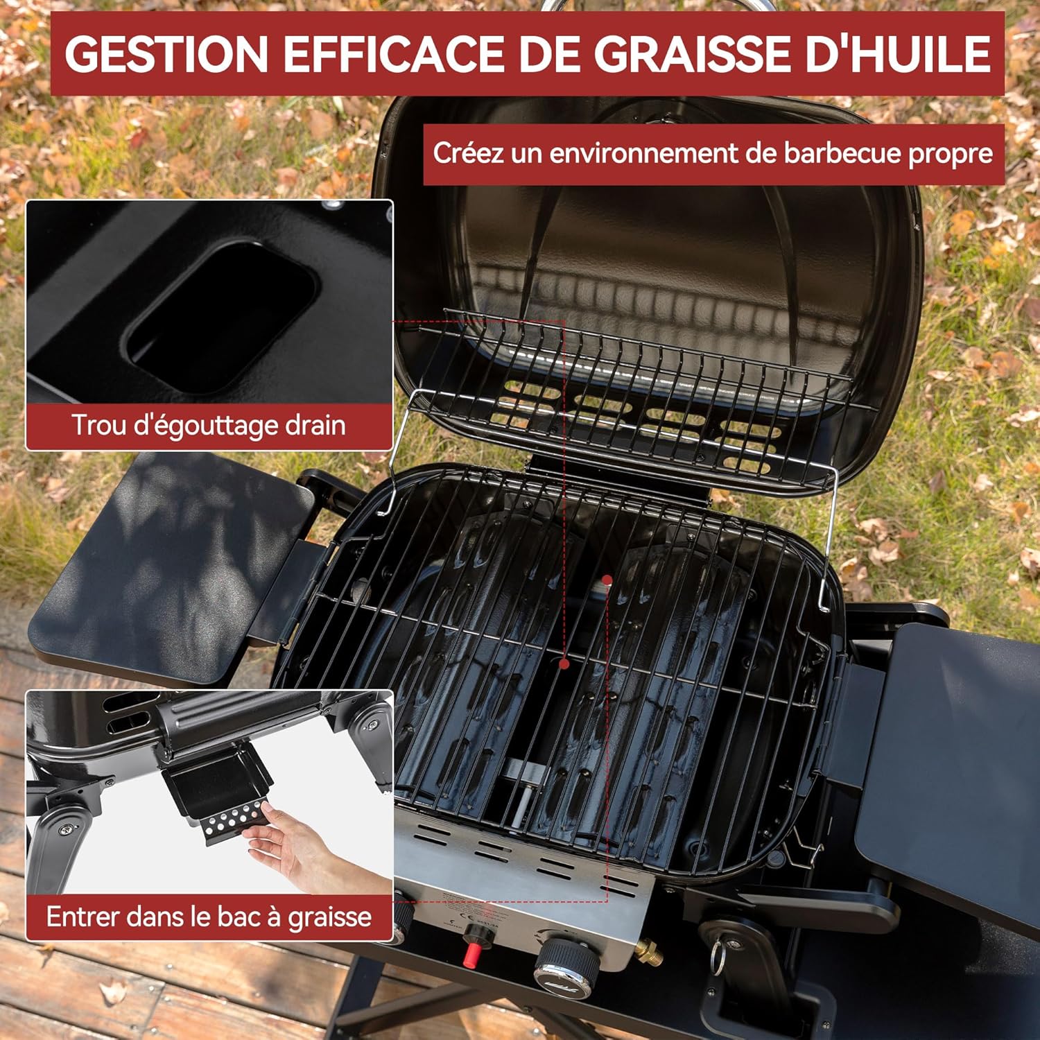 Royal Gourmet - Barbecue Gaz 2 brûleurs - 48x37 cm - tables pliables, 5kW