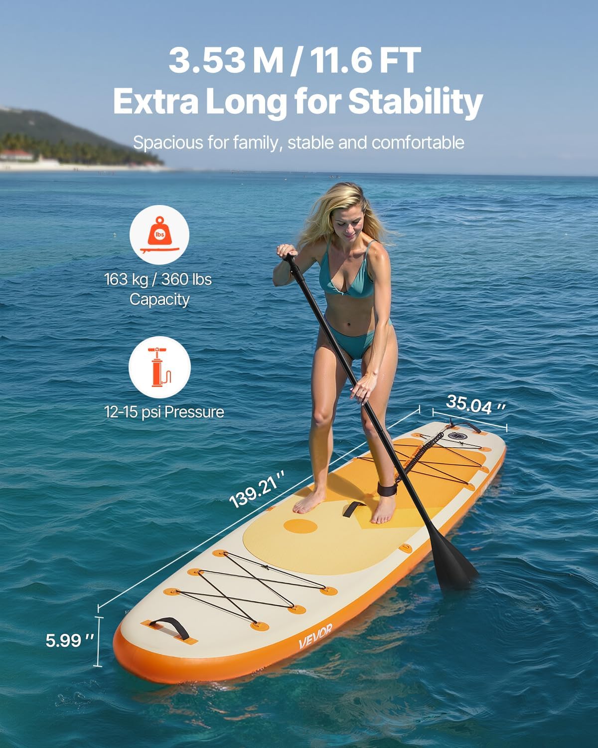 VEVOR Paddle Gonflable, Planche à pagaie Debout Sup, Ultra-légère, avec Accessoires de Pompe, pagaie, aileron, Sac à Dos, Laisse de Cheville, Sangle