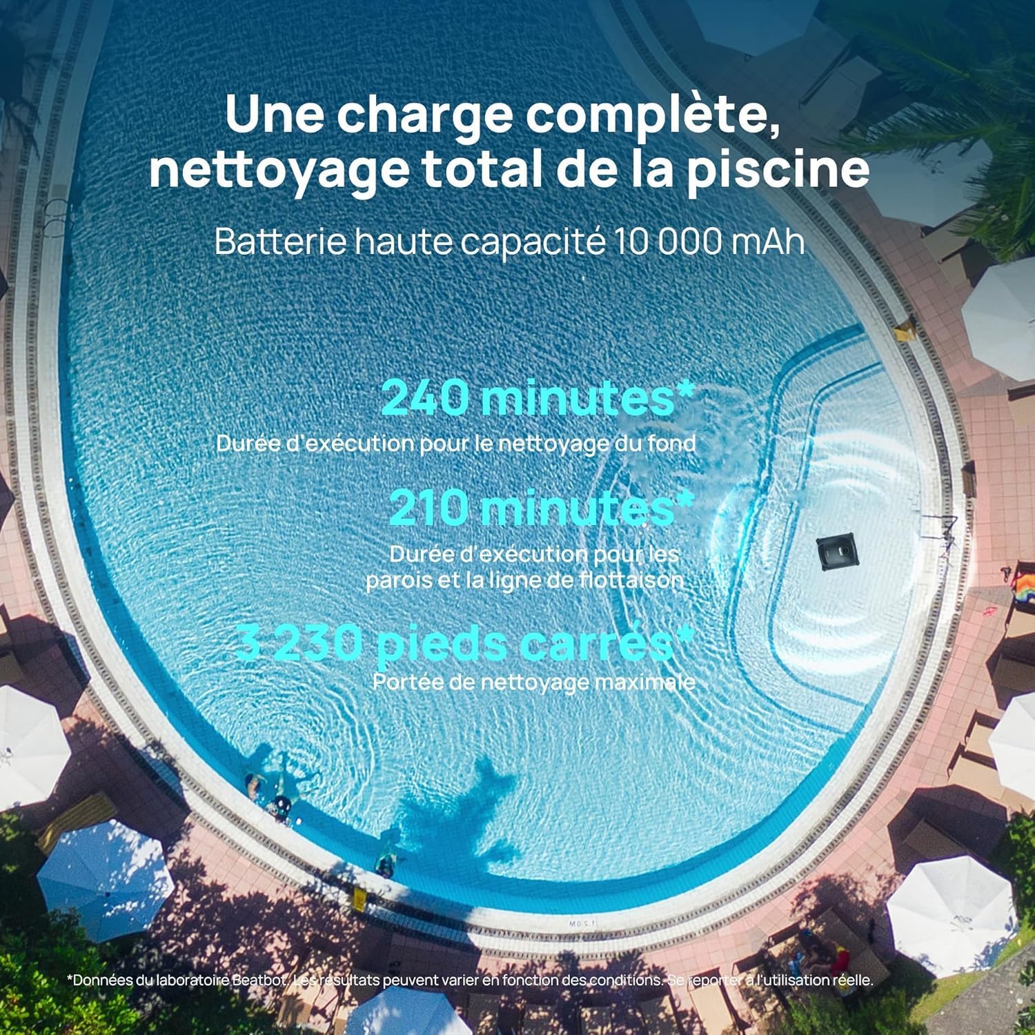 Beatbot - AquaSense 2 - 300m² - Robot piscine sans fil, autonomie 150min