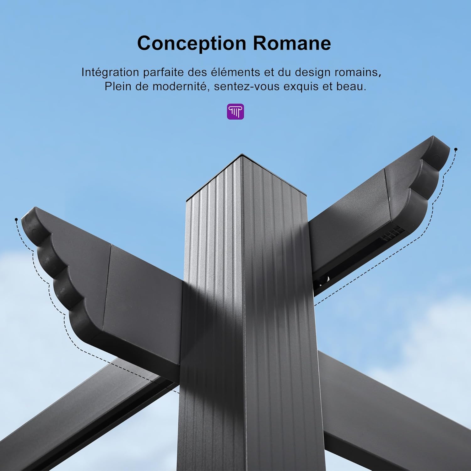 PURPLE LEAF - pergola aluminium - 4 x 3,2 m - toit coulissant, tissu teint, gris
