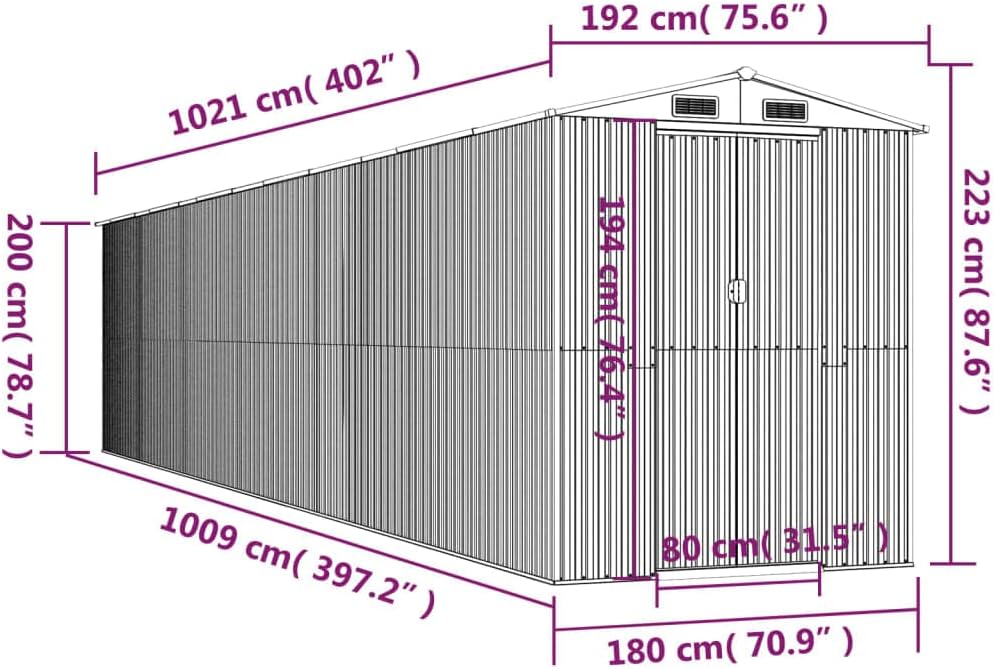 vidaXL - Abri de jardin acier galvanisé - 192x1021x223 cm - anthracite