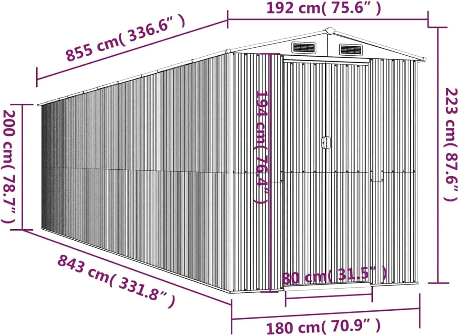 ShGaxin Abri de jardin en acier galvanisé marron clair 192 x 855 x 223 cm