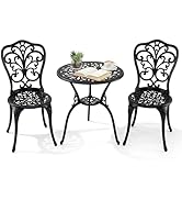 COSTWAY Salon de Jardin 3Pcs en Fonte d’Aluminium, Ensemble Bistro 2 Chaises et 1 Table Ronde ave...