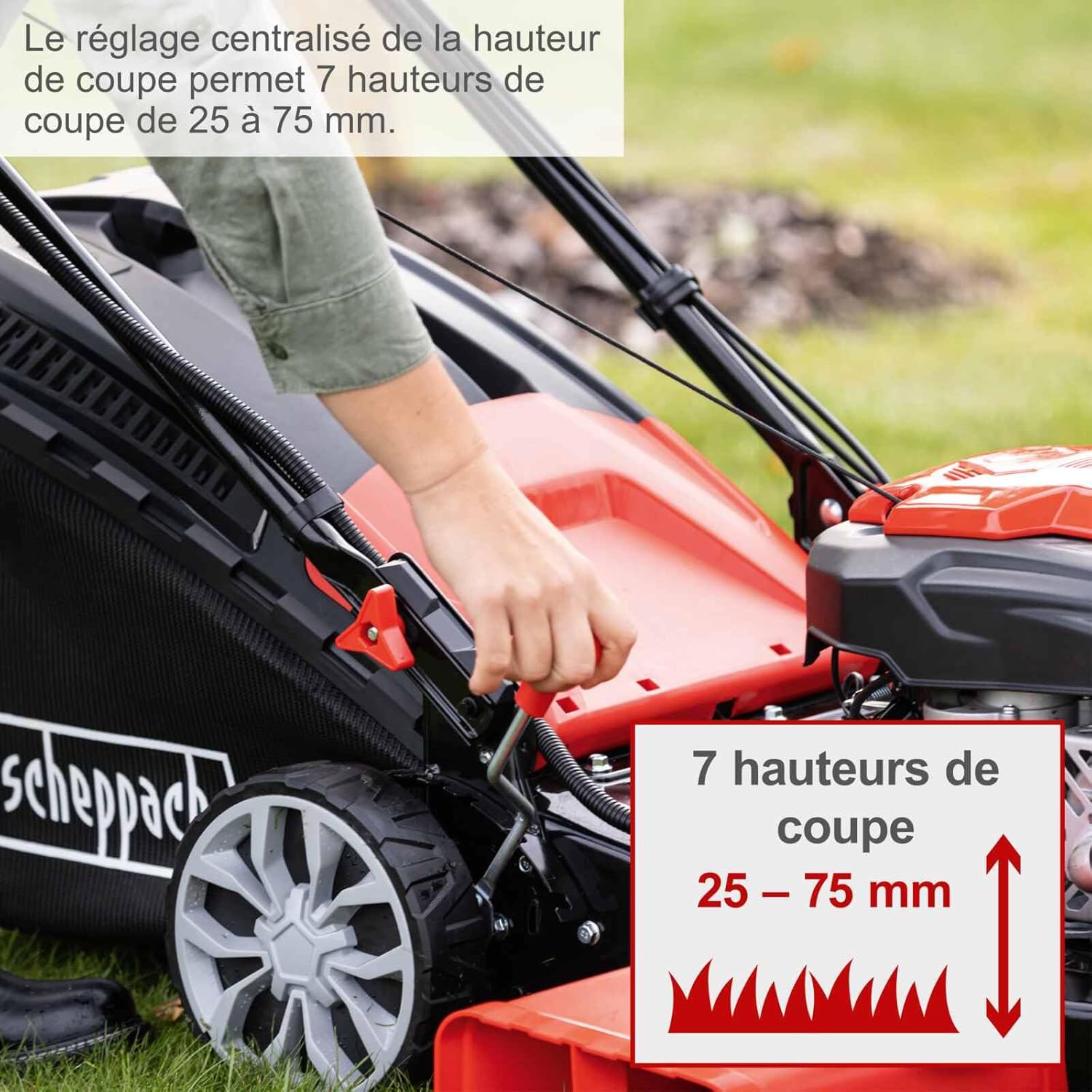 Scheppach Tondeuse à Gazon Hybride MS225-56E – Tondeuse à Essence – Moteur à Essence 4 Temps de 6 CV / 4,4 KW – 224 cm³ – Largeur de Coupe 56 cm – Démarrage électrique – Batterie + Chargeur Inclus