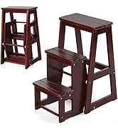 GIANTEX Chaise échelle en bois 3 marches escabeau escabeau escabeau pliable chaise tabouret échelle Hol...