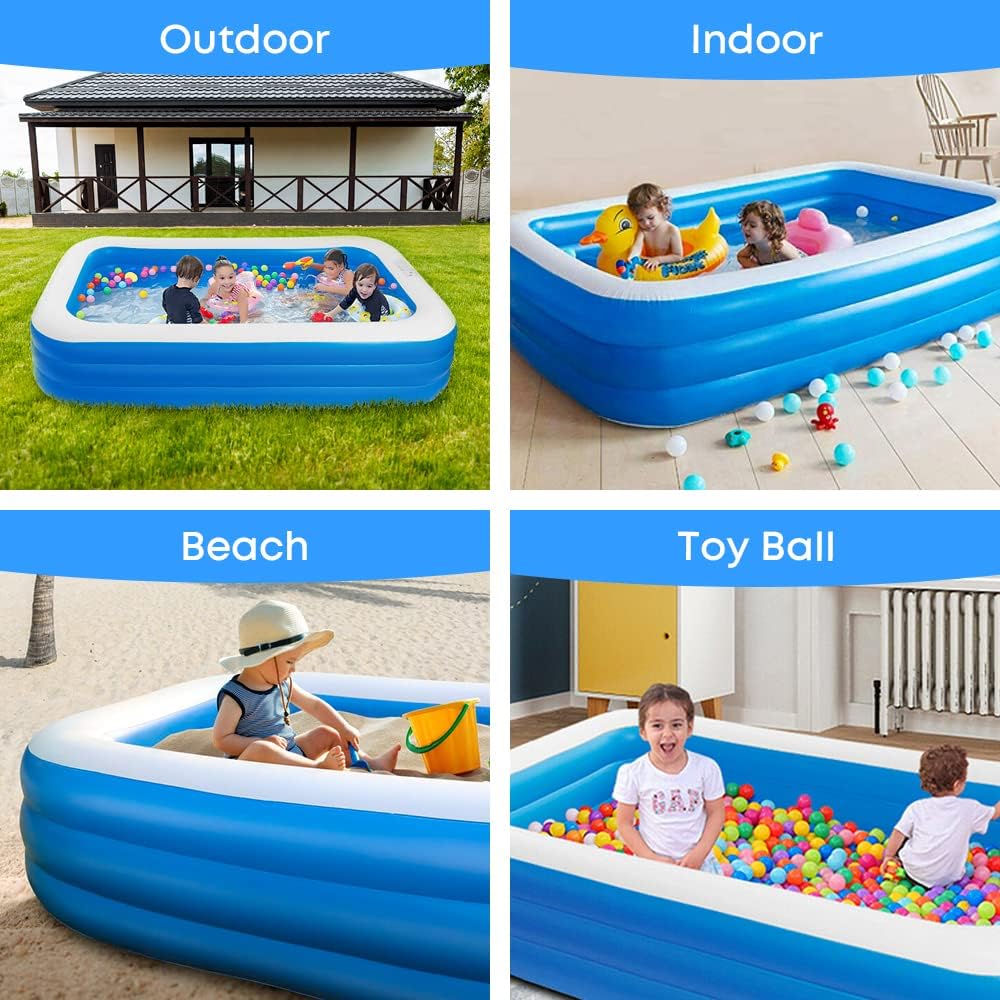 GALAXYER - Piscine gonflable 3 anneaux - 205x125x45 cm - usage intérieur/extérieur