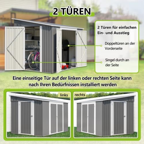 Abri en métal de 6 x 8 Pieds avec Double Portes et Serrure - Abri de Jardin imperméable avec kit de Sol pour Jardin, terrasse, Cour arrière, Environ 1,8 x 2,4 m, Gris