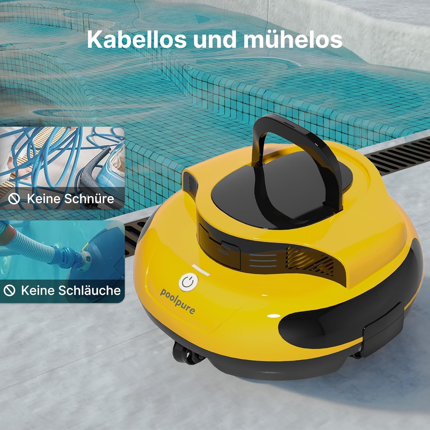 POOLPURE - Aspirateur piscine 90㎡ - 5000mAh, double moteur, LED, IPX8