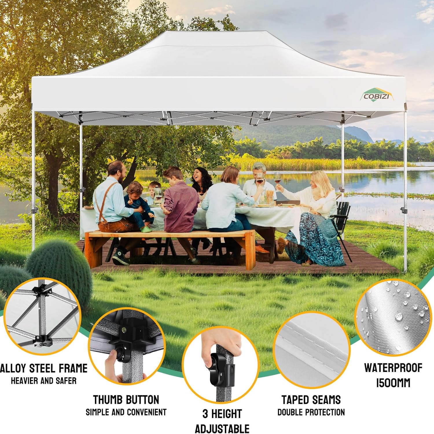COBIZI - Tonnelle Pliante 3x4.5m - étanche, UV50+, cadre épais