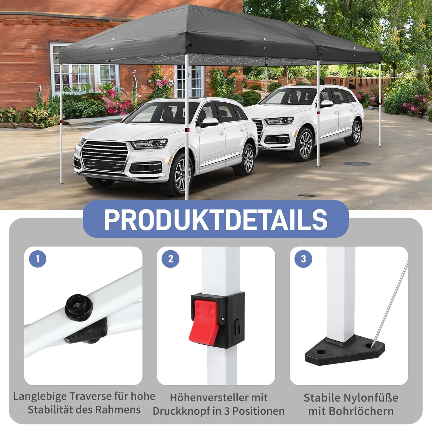 LEADZM - tonnelle pliante - 3x6m - étanche, UV 50+, 6 moustiquaires, hauteur réglable