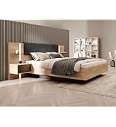Vente-unique - Lit avec tables de chevet 140 x 190 cm avec LED et anthracite - Elynia