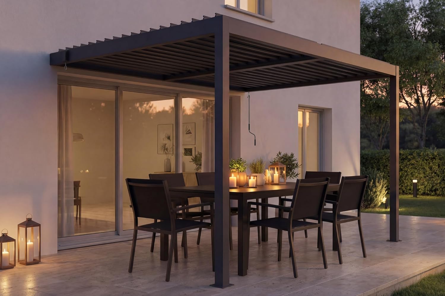 Cazeboo - Pergola Piana - 297x195 cm - Aluminium gris, 19 lames acier, résistance vent 60 km/h