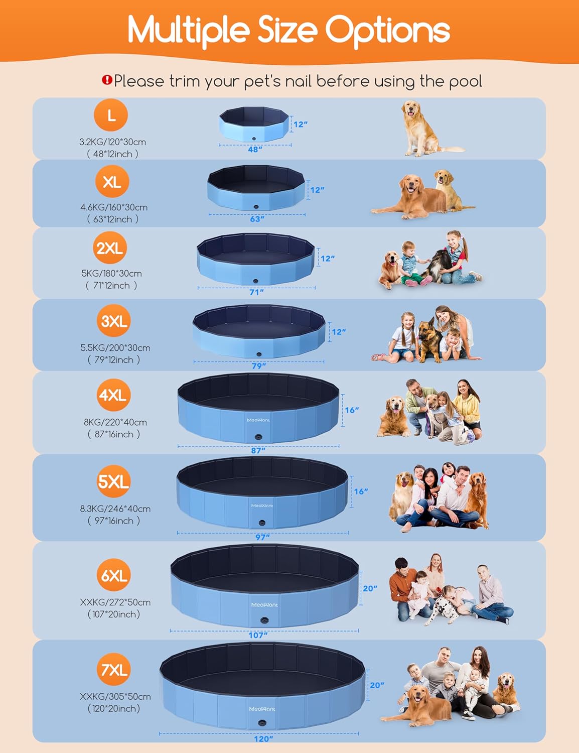 Meowant - Piscine pliable grande taille - 246x40 cm - antidérapante, intérieure/extérieure