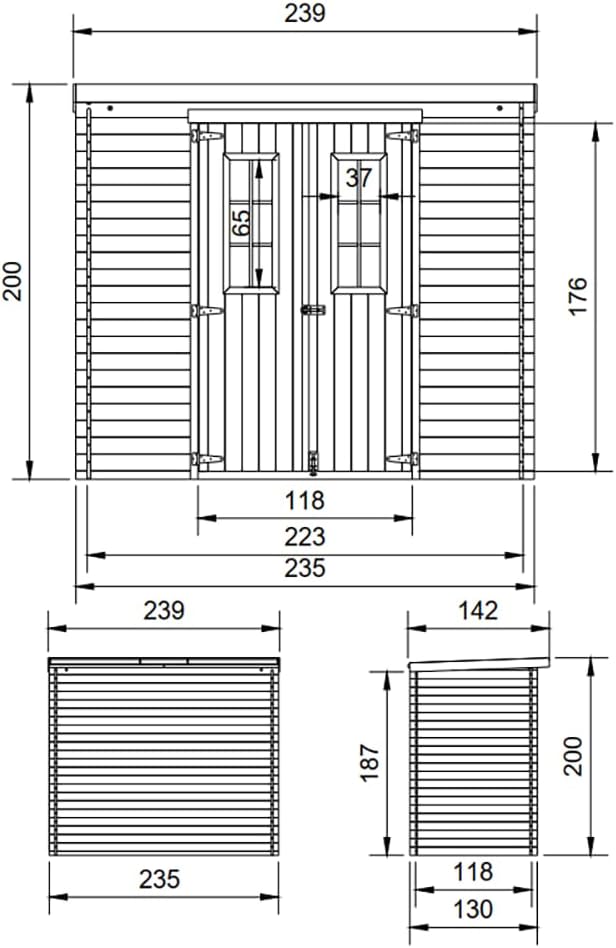 Abri de Jardin en Bois avec Sol TRAITÉ - Stockage extérieur l239xL142xH200cm/2.63 m2 - Petit abri à Outils, Local à vélos - TIMBELA M310C+M310G