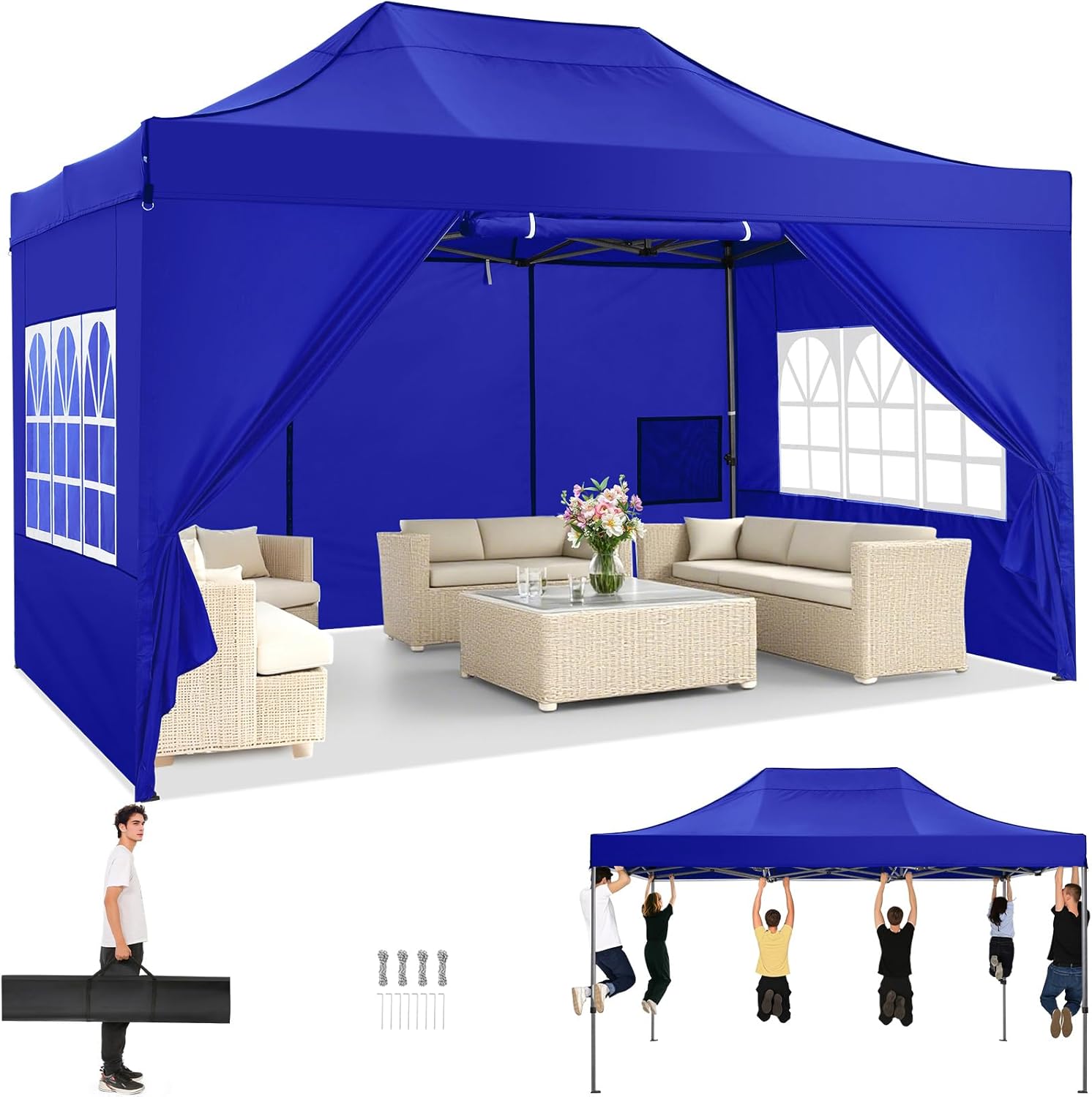 COBIZI - Tonnelle pliante série - 3x4,5m - étanche, UV50+, 4 parois