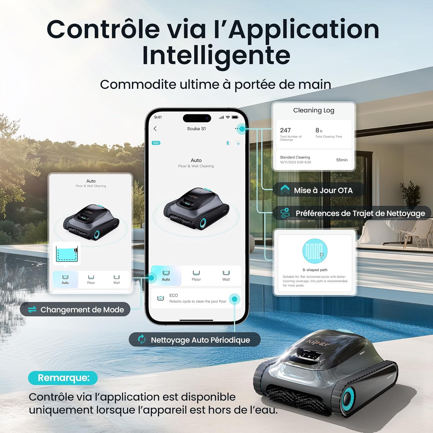 AIPER - Scuba S1 série - robot piscine, 270 min, filtration fine, navigation intelligente, appli, SCUBA S1 2026