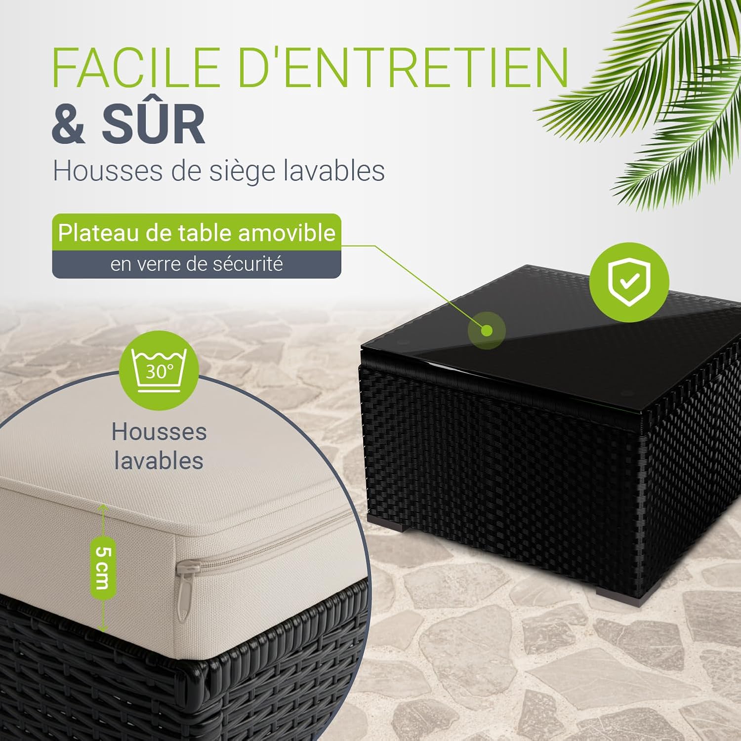 Juskys - Salon Punta Cana M - 3 places, polyrotin, coussins, résistant