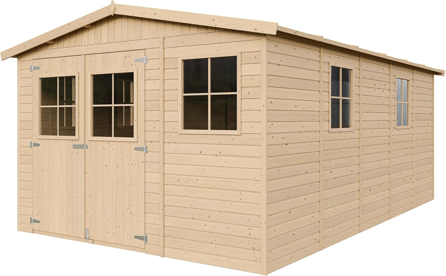Abri de Jardin en Bois Naturel - Stockage extérieur avec fenêtres- H226x324x516 cm/15 m² Hangar en Bois Naturel - Atelier Rangement Outils et vélos- TIMBELA M337