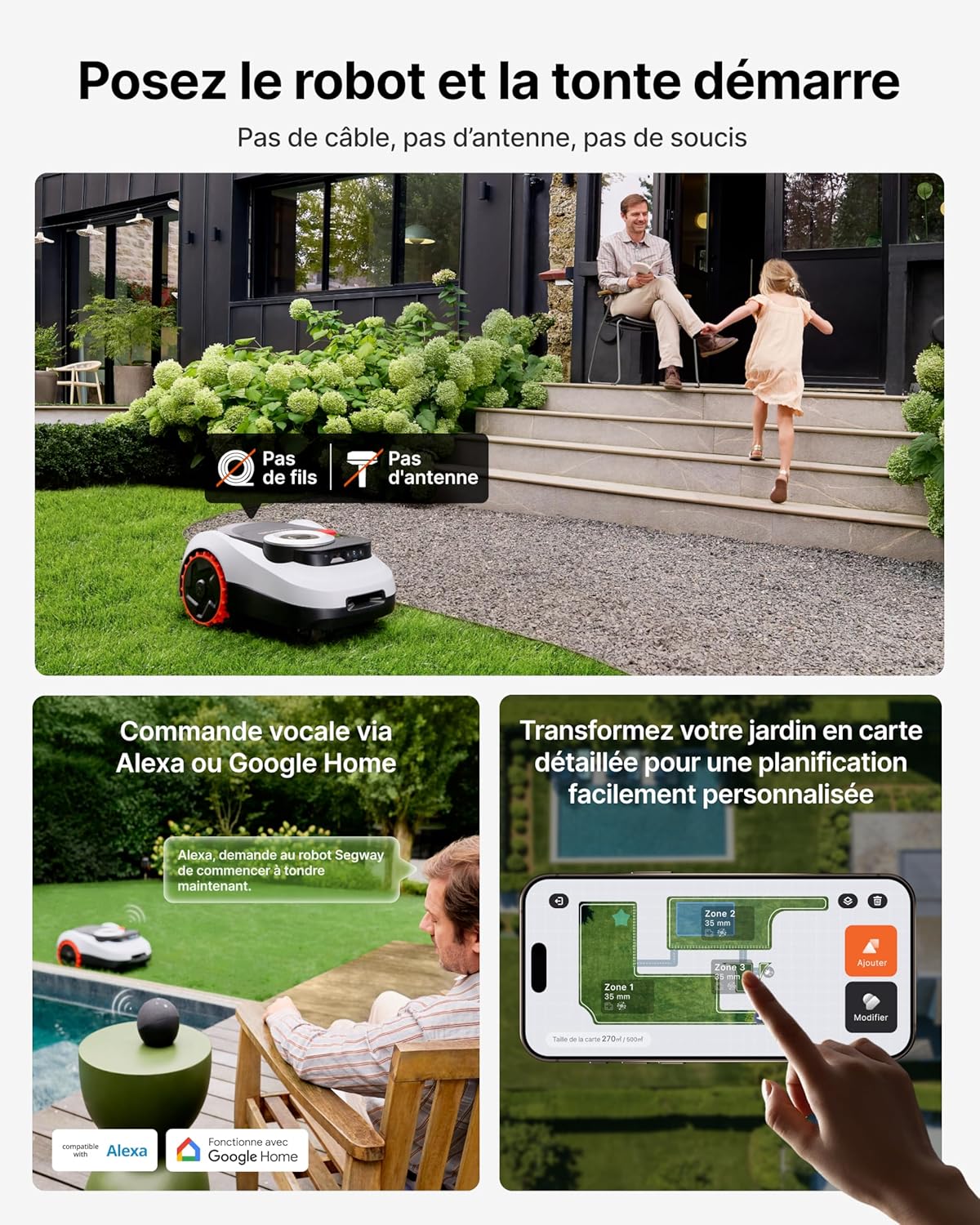 Segway - Navimow i220 - tondeuse robot LiDAR - garage, cartographie, 45% pentes, 4G - i220