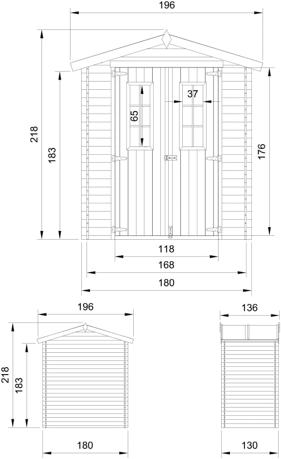 Abri de Jardin en Bois - Stockage extérieur I196xL136xH218 cm/ 1.98 m2 Petit abri à Outils, Local à vélos - TIMBELA M367C