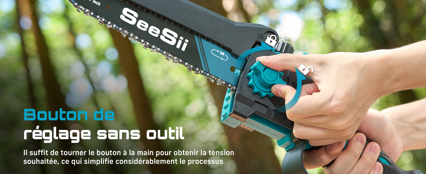Affichage de l'interface du produit présentant quatre icônes circulaires avec des symboles pour différentes fonctions, avec du texte indiquant les paramètres ou les options de réglage.