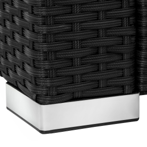 Panier ou contenant de rangement en tissu noir avec base blanche, présentant une texture serrée à motif croisé.