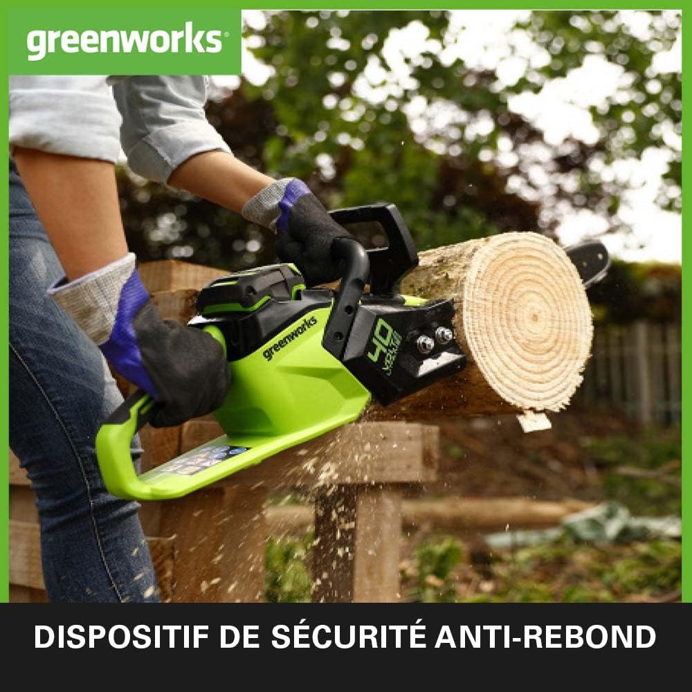 Greenworks - GD40CS15 - 35 cm - tronçonneuse sans balais, 12 m/s, 3,5 kg, anti-rebond, GD40CS15