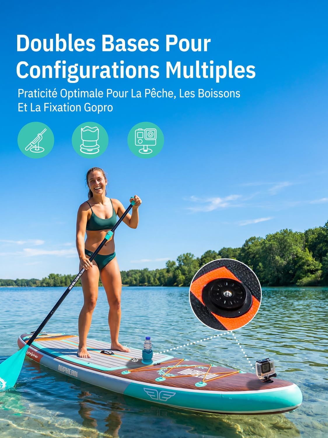 Niphean Extra Large Paddle Gonflable, Sup à 2+1 Personnes/Famille, Planches de Stand Up Paddle Gonflables avec (Idéal Débutant) Aileron Équilibré, Housse Étanche, Paddle Gonflable Adulte, Cadeaux