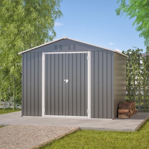 Abri de jardin en acier 229 x 180 x 191 cm, abri à outils avec porte rabattable, ventilation, résistant aux intempéries et verrouillable, anthracite, pour vélos