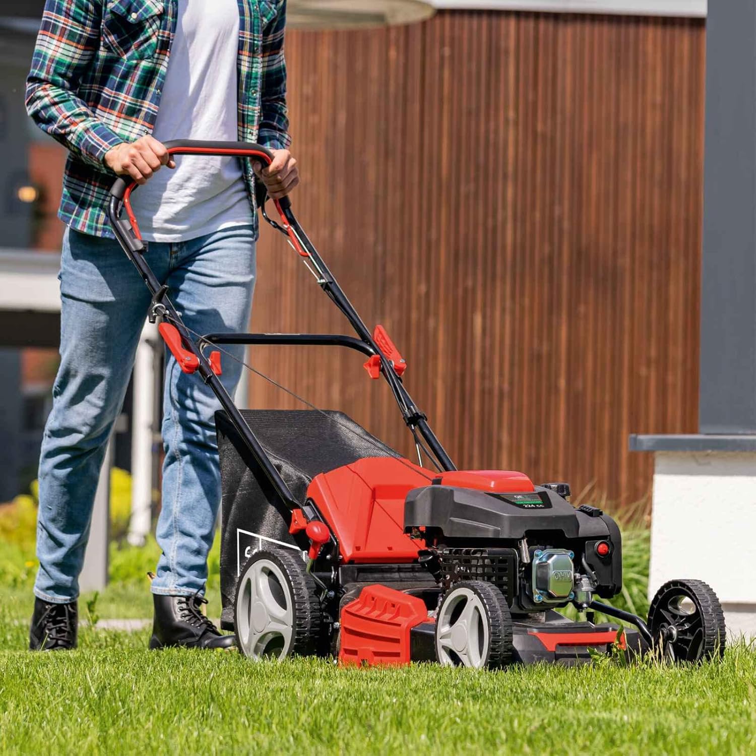 Scheppach - tondeuse thermique autotractée - 53 cm - 6 CV, hauteur réglable, 65L, mulching, MS225-53