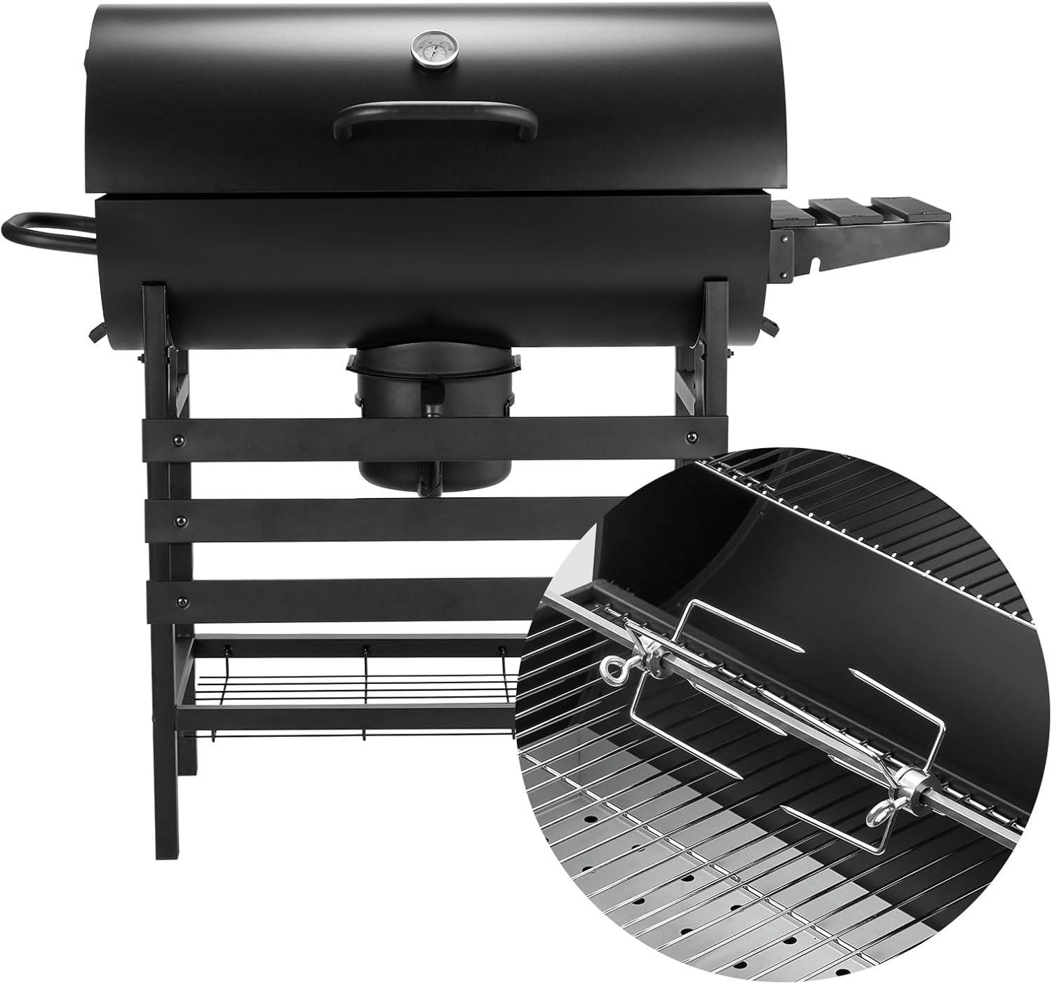 DEWINNER - Grill XXL - acier carbone, couvercle, thermomètre, rôtissoire