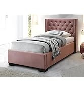 Vente-unique - Lit MASSIMO avec tête de lit matelassée - 90x200 cm - Velours rose + Matelas