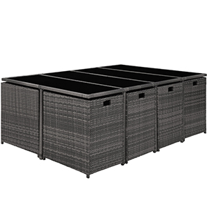 Grande unité de rangement extérieure à quatre compartiments. Fabriqué en tissu gris foncé avec un motif en forme de grille