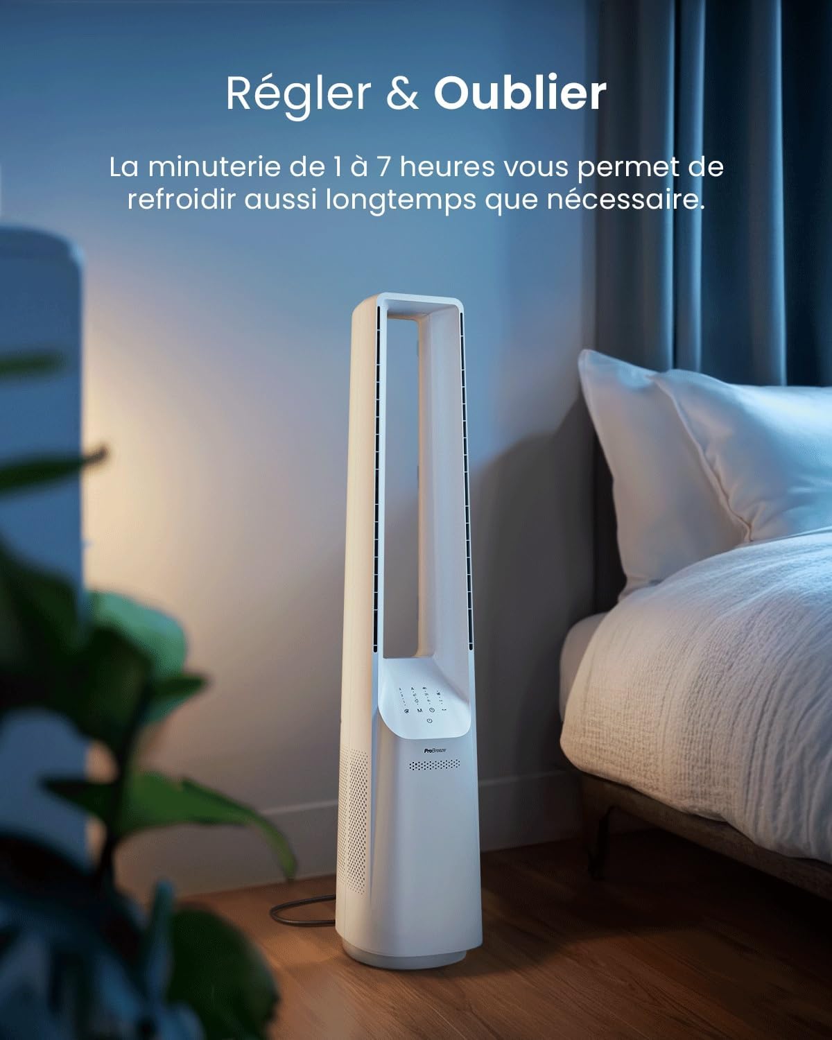 Pro Breeze - Ventilateur Tour WiFi Intelligent 101cm - Silencieux, LED, télécommande, 6 vitesses, oscillation