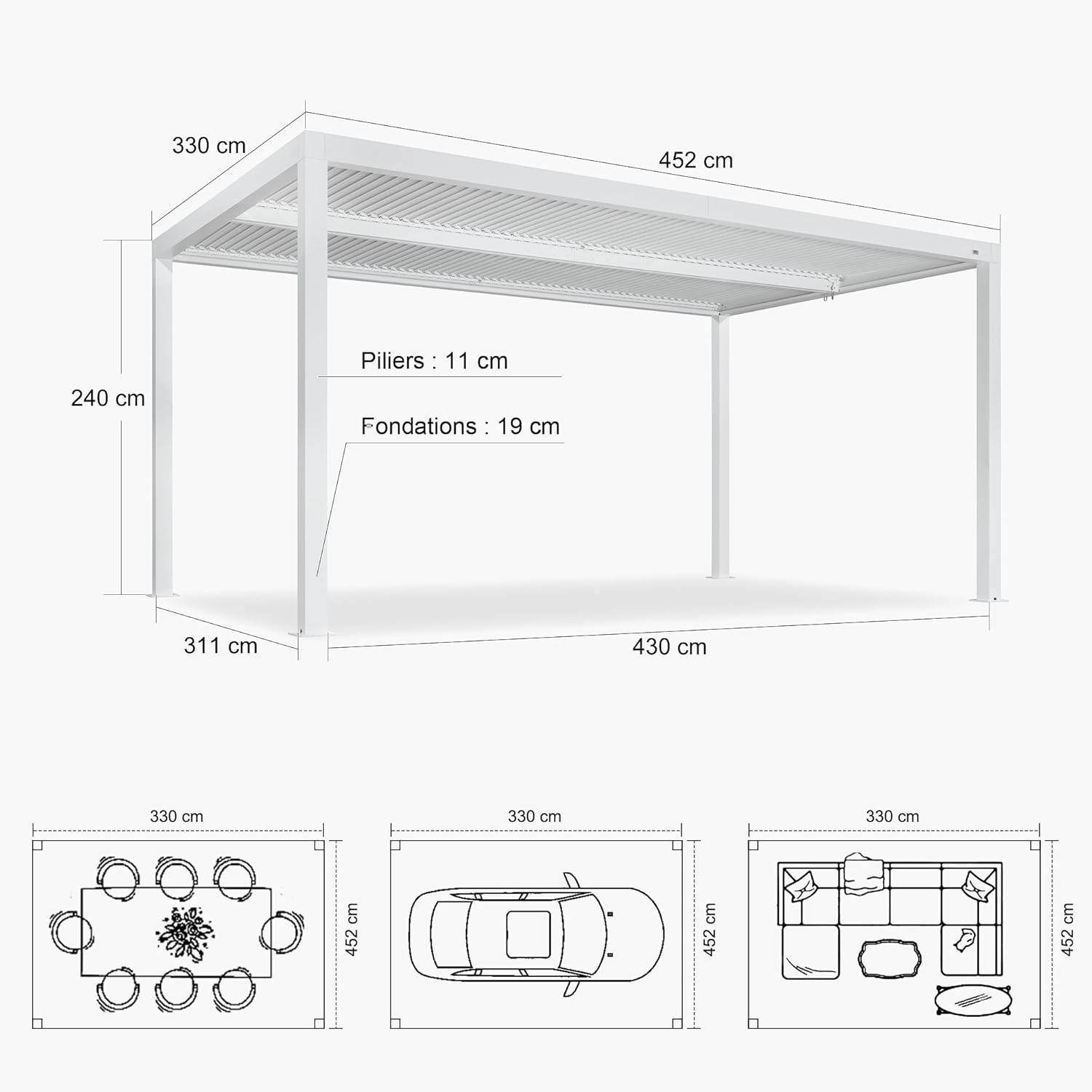 PURPLE LEAF - pergola bioclimatique - 4,6x3,3 m - alu, lames orientables, éclairage intégré