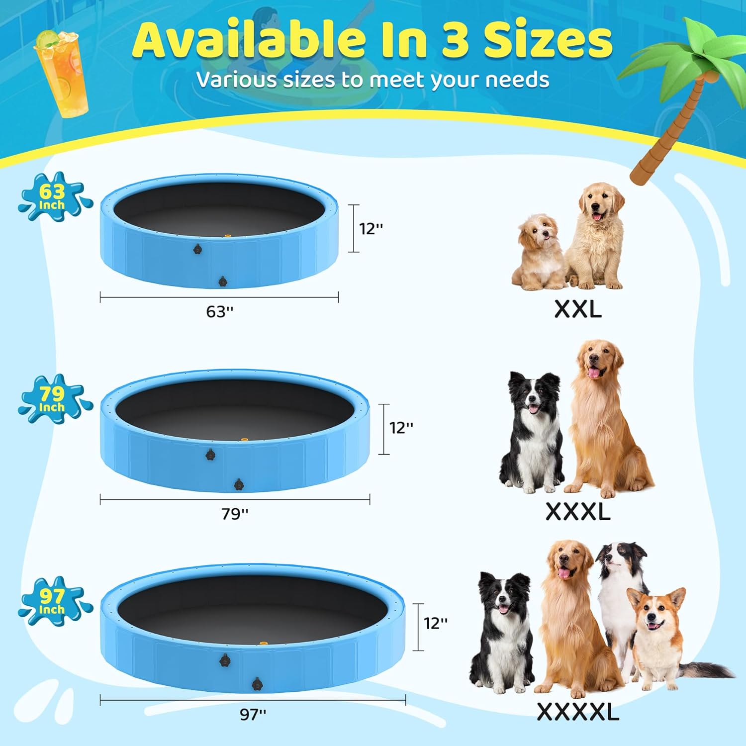 Raxurt - Piscine chien pliable avec sprinkler - 246cm - PVC antidérapant extérieur
