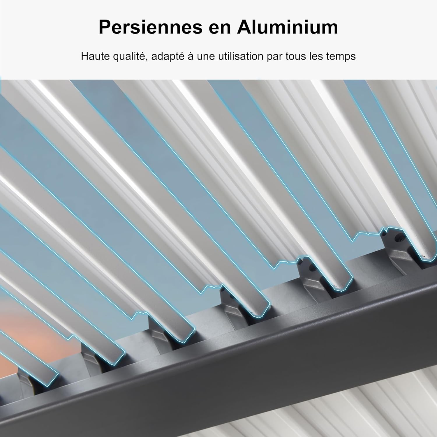 PURPLE LEAF - pergola bioclimatique - 6,35x3,5m - aluminium gris, poteaux blancs, lames orientables