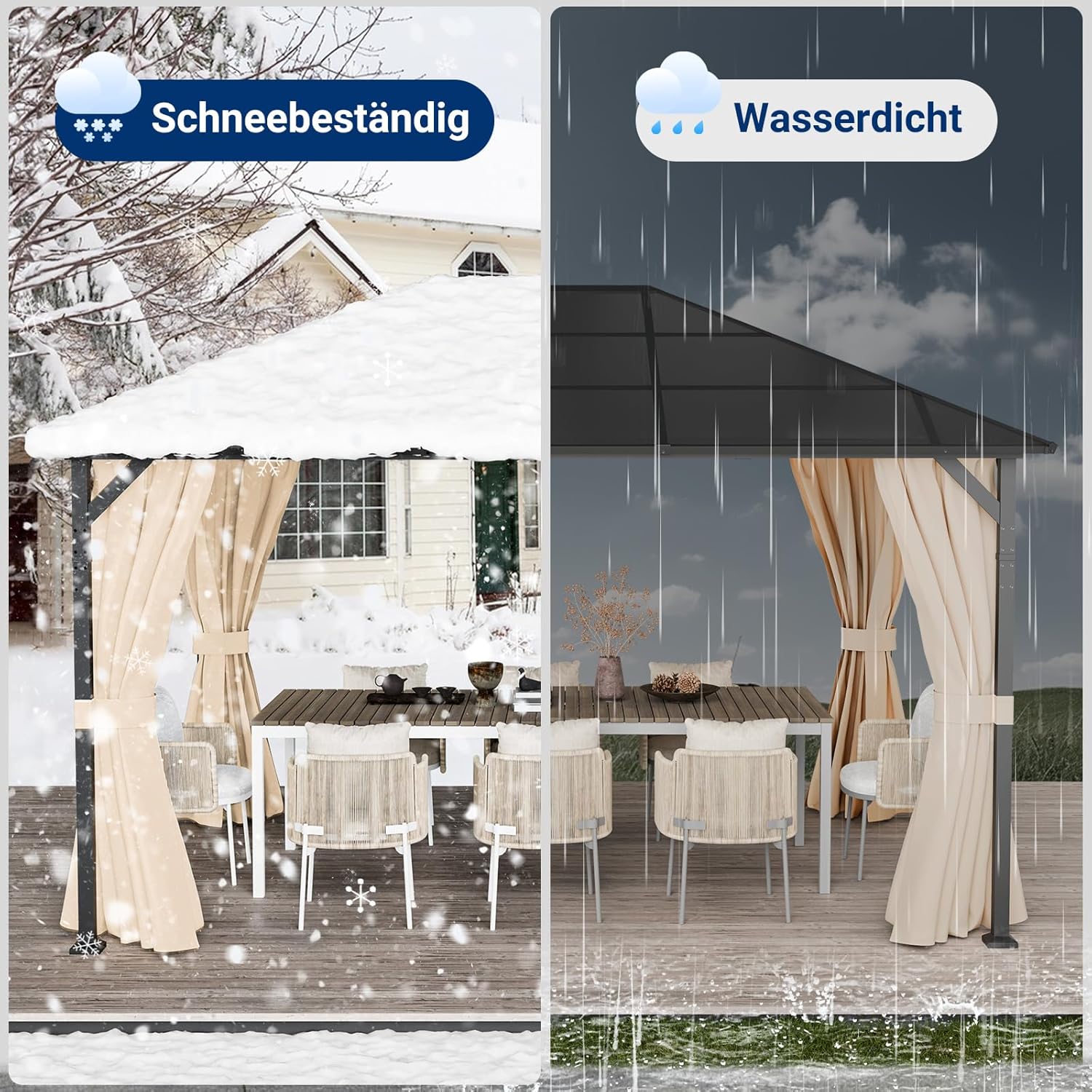 UDPATIO - tonnelle imperméable 3x4m avec rideaux, toit UV - Beige