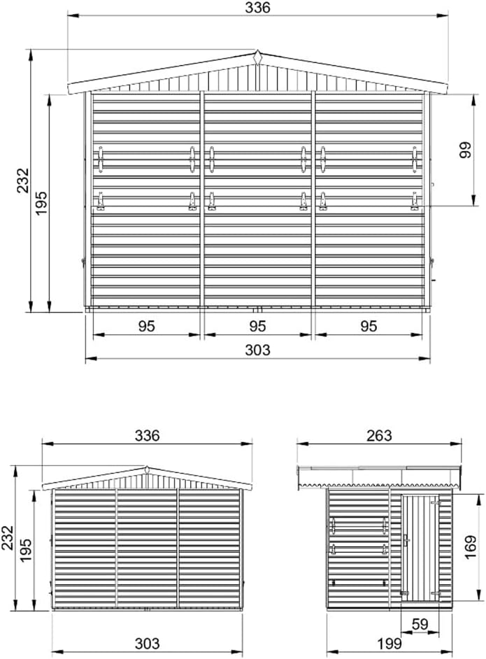 TIMBELA Abri de Jardin en Bois M150B – Kiosque Bois - Stand Marché avec 5 Fenêtres, L336xP263xH232 cm / 6 m², Facile à Monter et à Démonter, Bar Jardin