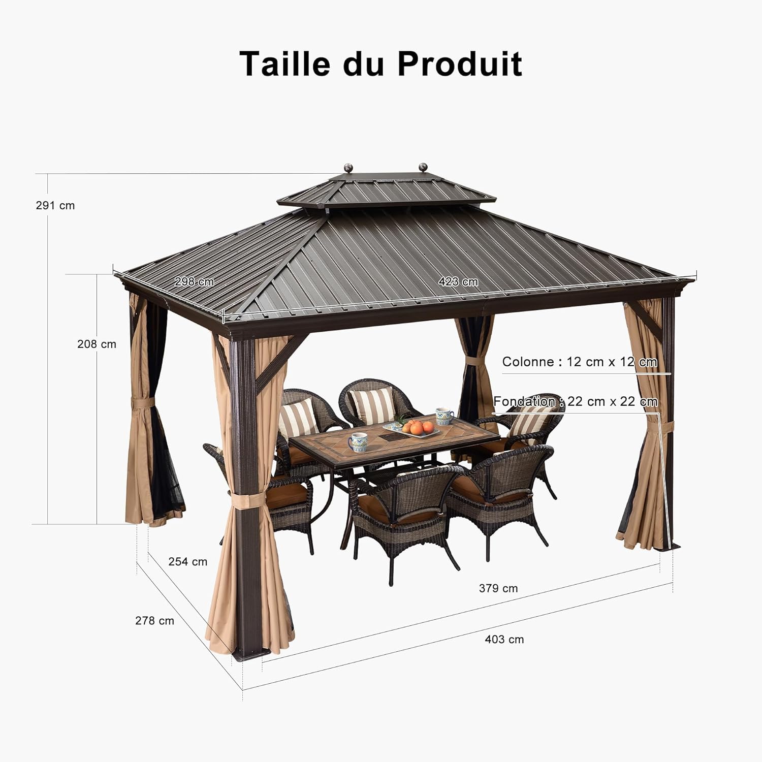 PURPLE LEAF - pergola extérieure 4,25x3m - alu, LED, rideaux, gouttière