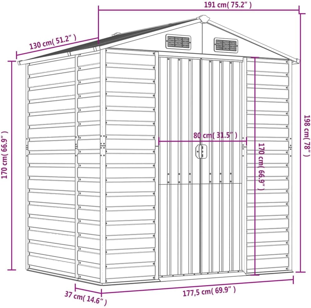 vidaXL Abri de Jardin Marron Clair 191x130x198 cm Acier galvanisé